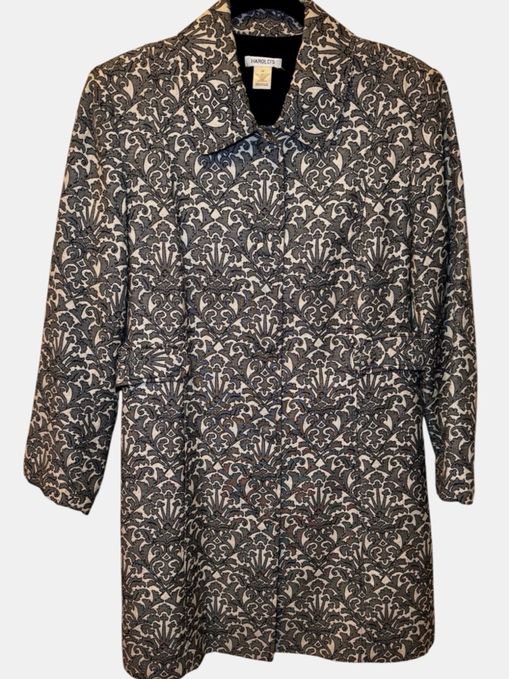 Harold's Black and White Damask Coat Sz 14